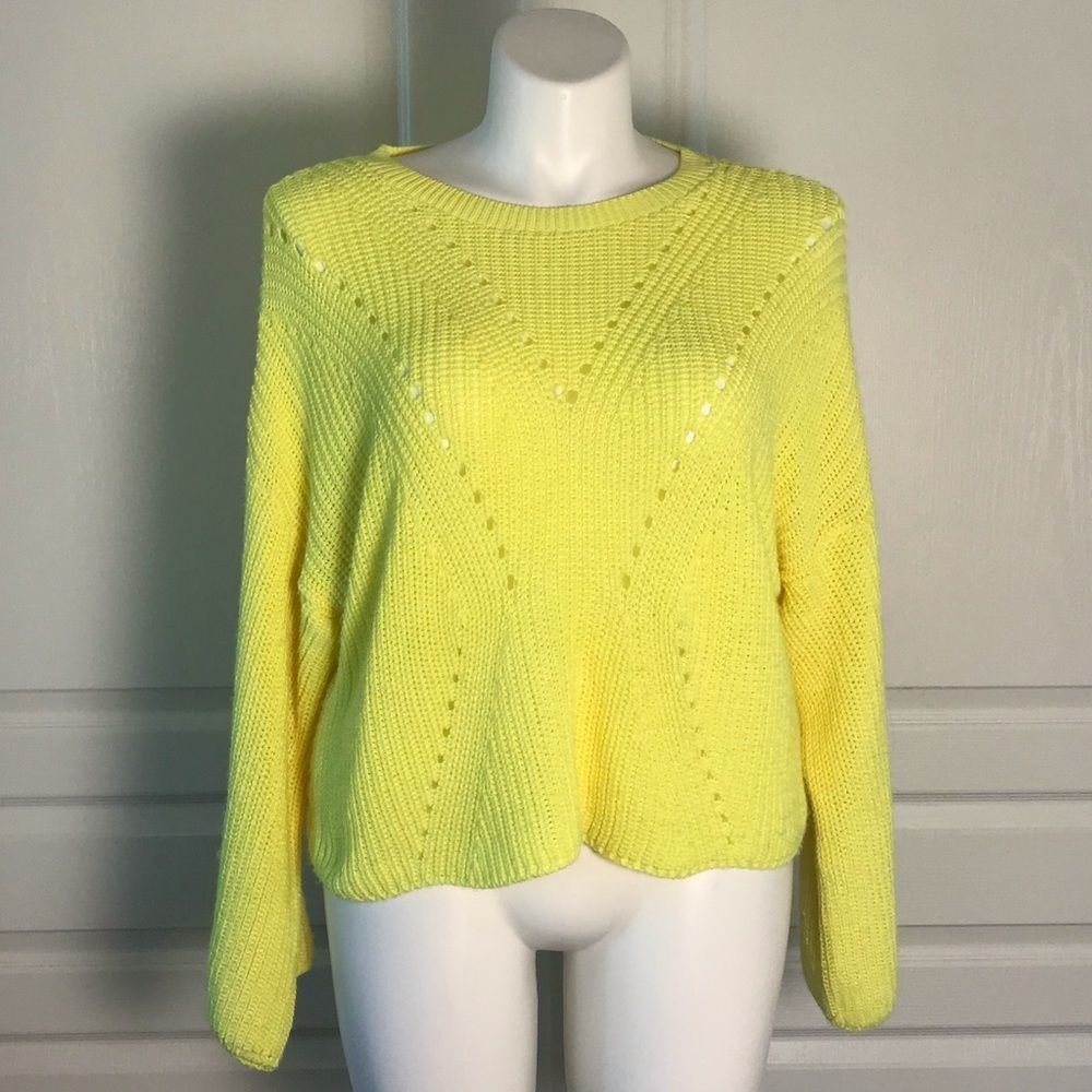 A.N.A BRIGHT YELLOW PERFORATED KNIT SWEATER